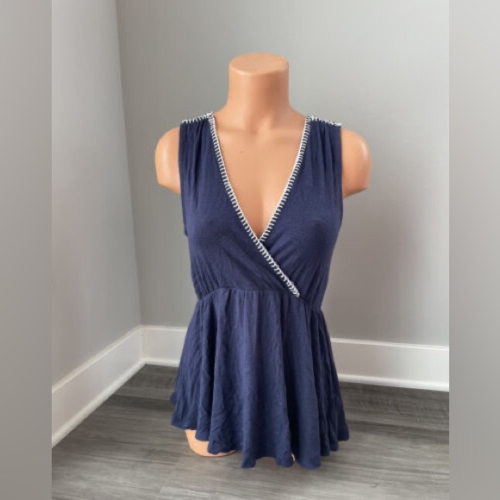 Navy & white wrap tank top